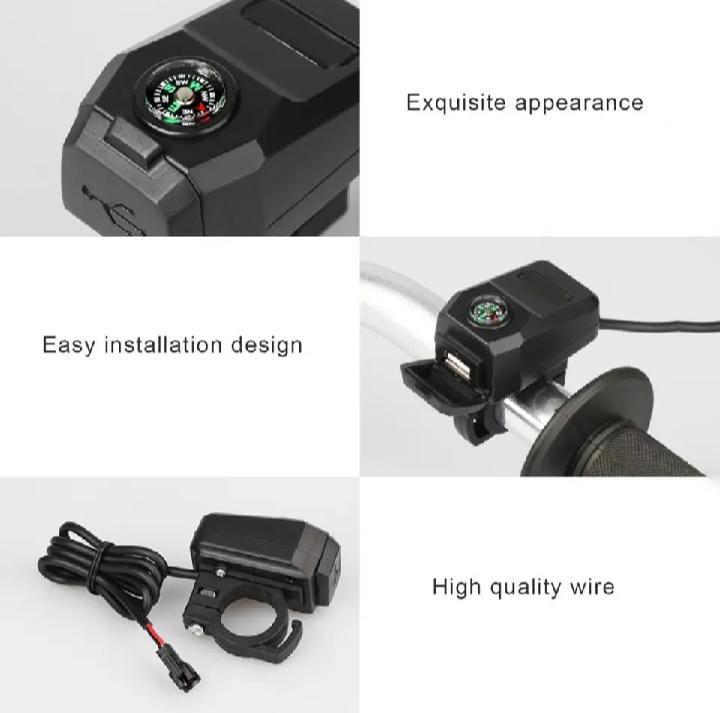 Motorcycle Mobile USB Charger 2A With Compass