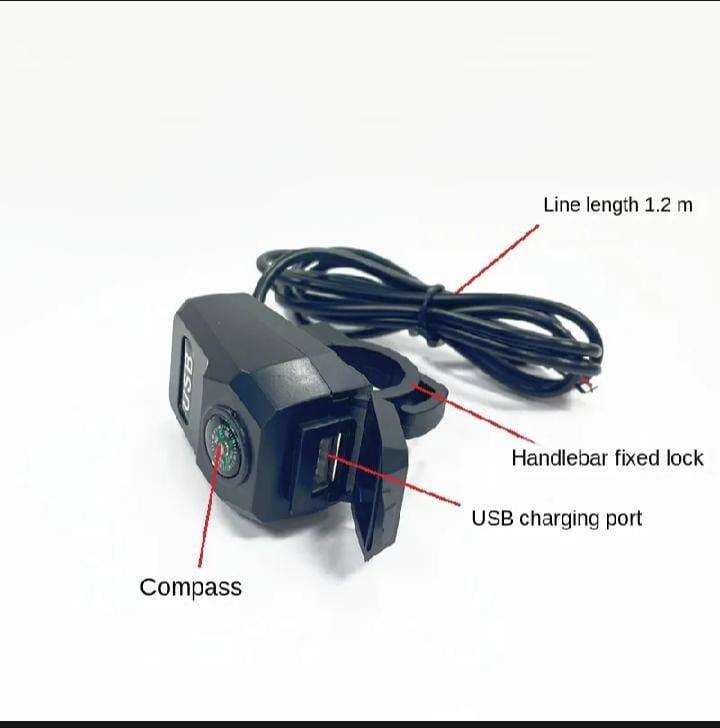 Motorcycle Mobile USB Charger 2A With Compass